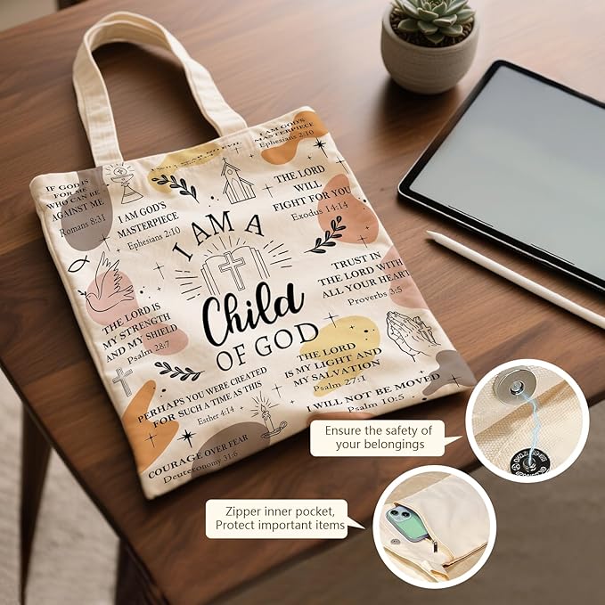 Aesthetic Canvas Tote Bag for Women - with Magnetic Snap Closure & Zipper Inner Pocket Reusable Bag for Shopping