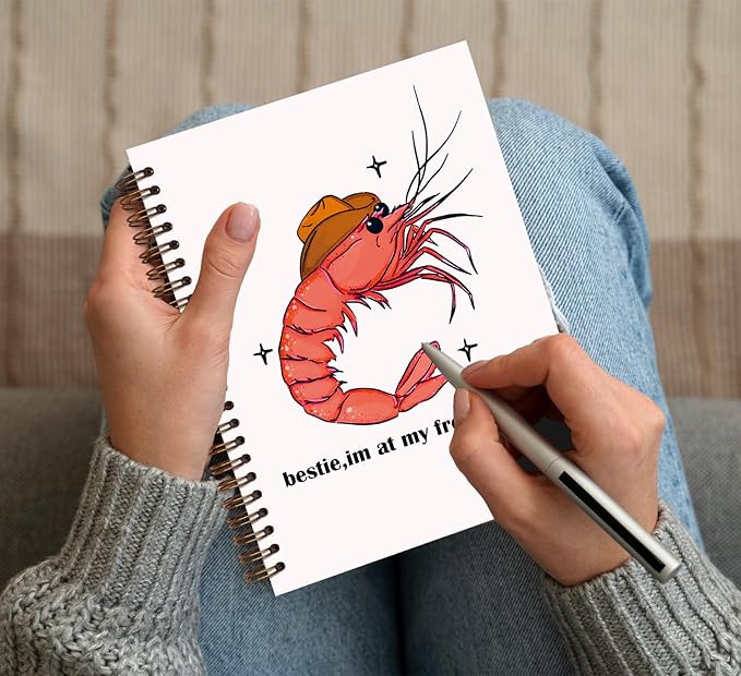 KDHTY Funny Shrimp Western Spiral Notebook,Western Office Supplies,Cute Western Shrimp Notebook for Coworker Teammate Best Friend,Funny School Office Supplies,5.5 x 8.3