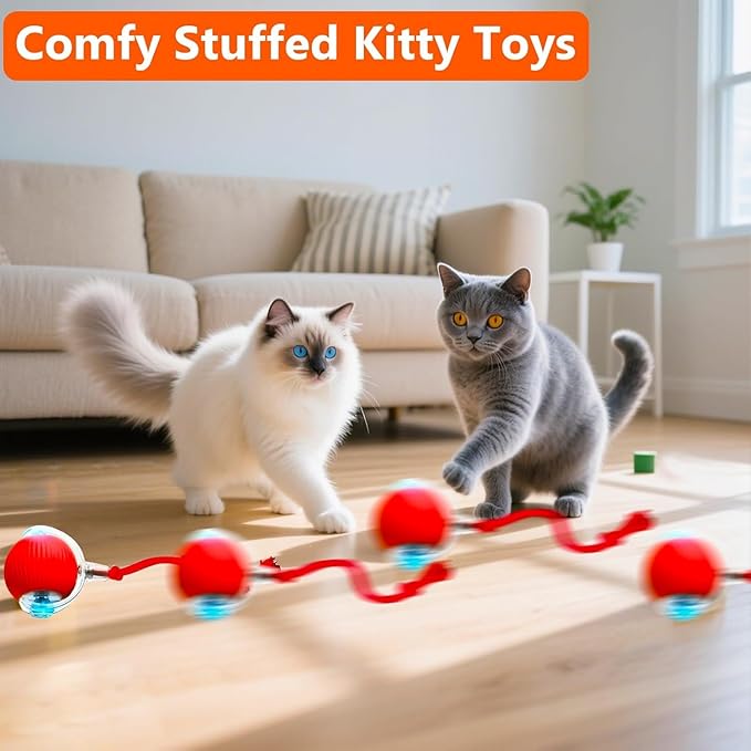 Interactive Cat Toy, 2025 New Interactive Rolling Cats Toy Balls 360° Smart Automatic Rolling Pet Ball, Fast Moving Toy for Dog,Cat Ball Toy (Red)