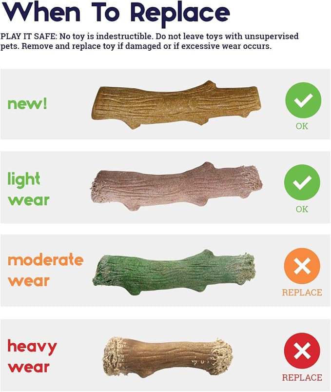 Pupstages Dogwood Dog Chew Toy – Real-Wood Blend, Natural Flavor & Texture, Moderate Chewers, Medium, 7.4"