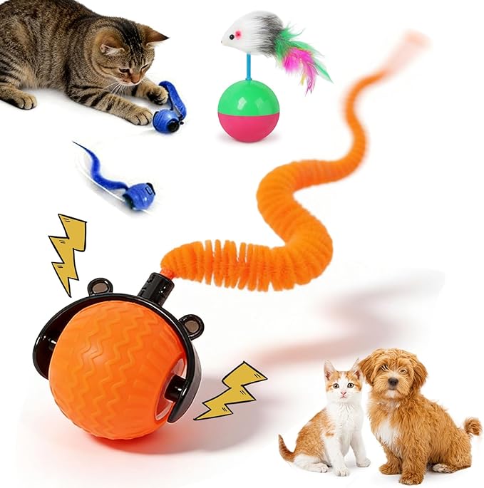 The Smart Wave Chase Ball, 2026 New Revolutionary Smart Chase Ball 3.0, Automatic Moving Kitten Rolling Balls with Tail, Interactive Pet Toys for Bored Indoor Cats (Orange)