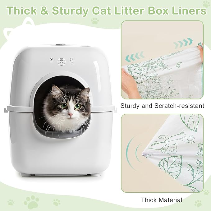 Glittme Heavy Duty Cat Litter Box Liners 26"x16" - Drawstring Litter Bags for Automatic Self-Cleaning Litter Boxes -Thick & Tear Resistant Refills for Small Trays (30 Counts)