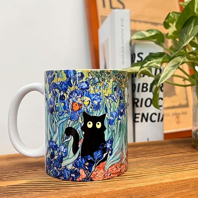 Famous Art Paintings Funny Cat Coffee Mug for Artist Cat Lovers, Famous Picture Classic Art Aesthetic Canvas Mug Gift for Women