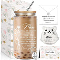 Best Mom Birthday Gifts for Moms Mama New Mom Mother from Daughter, Mothers Day Gifts Set with 16 oz Glass Cup Keychain