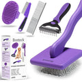 Dog Slicker Brush for Dogs Grooming Kit 4PCS | Large Dog Brush for Goldendoodles Poodles Doodles | Long Pin Haired Brush | Poodle Brushes and Comb (Purple)