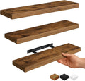 Vervida® Rustic Brown Floating Shelves for Wall Heavy-Duty Wall Storage for Bedroom/Living Room | Stylish Modern Design, Easy Install, Hidden Bracket Shelves (3 Pack)