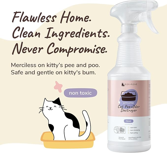 kin+kind Cat Pee+Odor Destroyer - Kitty Litter - Maximum Strength - USDA Certified Biobased - Floral - 32 fl oz