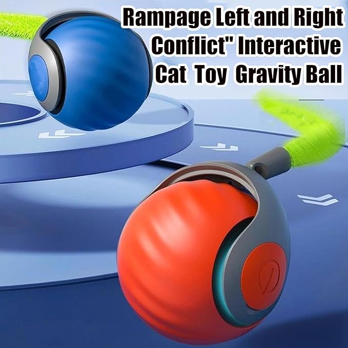 2PCS Speedy Tail 2.0, Speedy Tail Cat Toy, Smart Interactive Cat Toy Ball, Two Speed Adjustment (Orange + Blue)