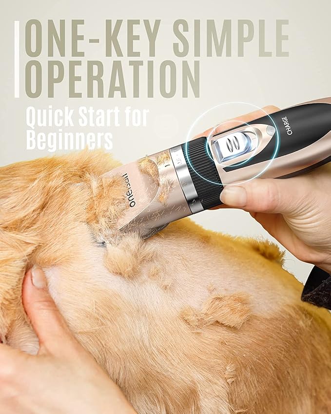 oneisall Dog Clipper Low Noise, Dog Grooming Kit with Rechargeable, Pet Shaver Cordless Electric Quiet Hair Clipper Set for Dogs Cats Pets（Gold）