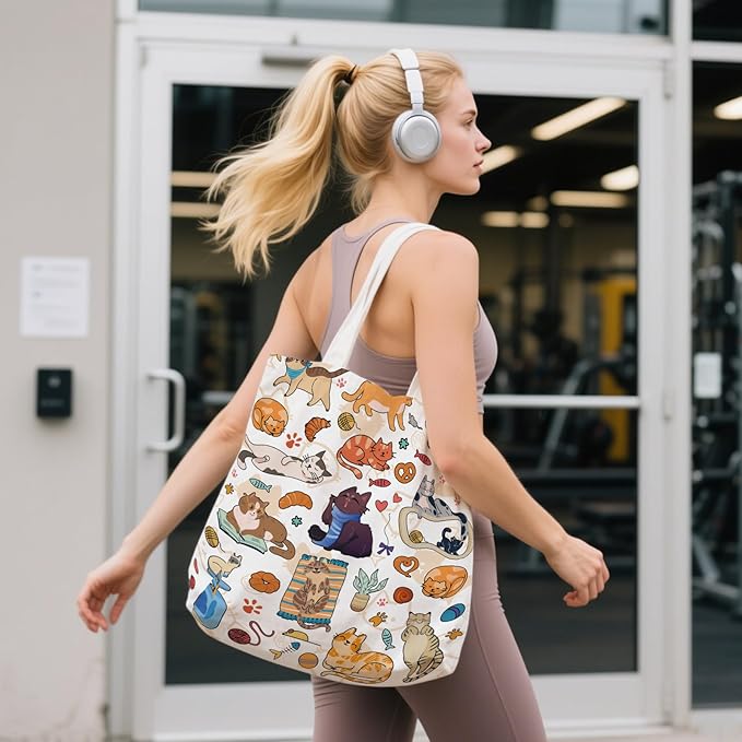 Aesthetic Canvas Tote Bag for Women - with Magnetic Snap Closure & Zipper Inner Pocket Reusable Bag for Shopping