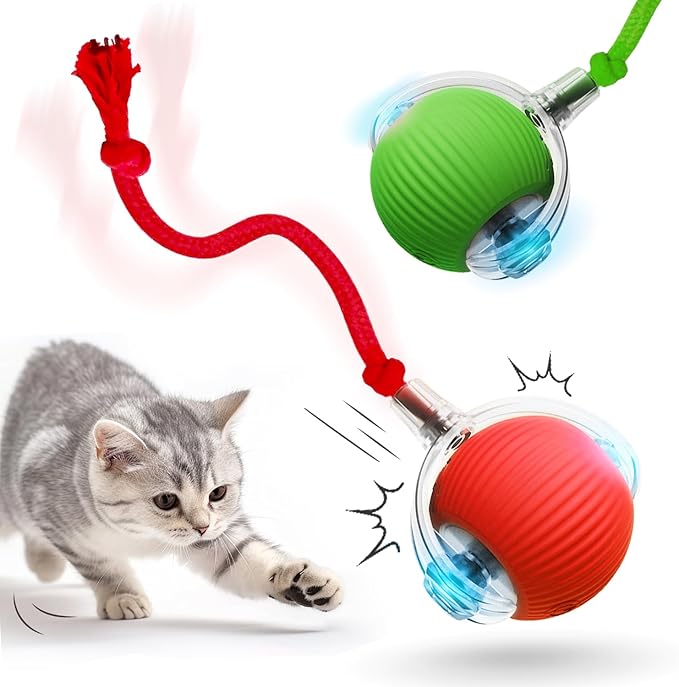 Interactive Cat Toy Ball, 2026 New Cat Toys for Indoor Cats, Smart Self Rolling Interactive Dog Ball Toys, Automatic Moving Peppy Pet Balls for Cats Kitten (2 Pcs)