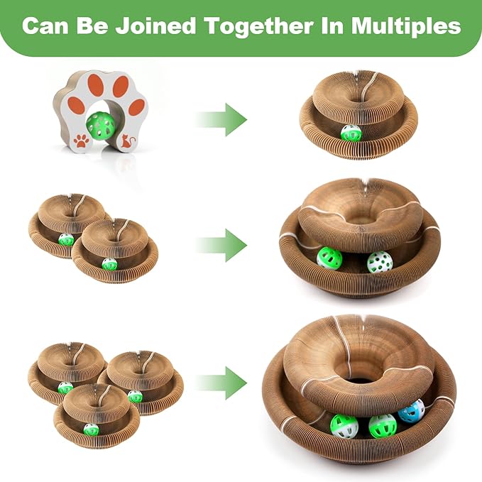 Kitty Kurlz Accordion Magic Organ Cat Scratcher Toys for Indoor Cats - Cardboard Cat Scratching Board Ball Scratcher Pad 3 Pack