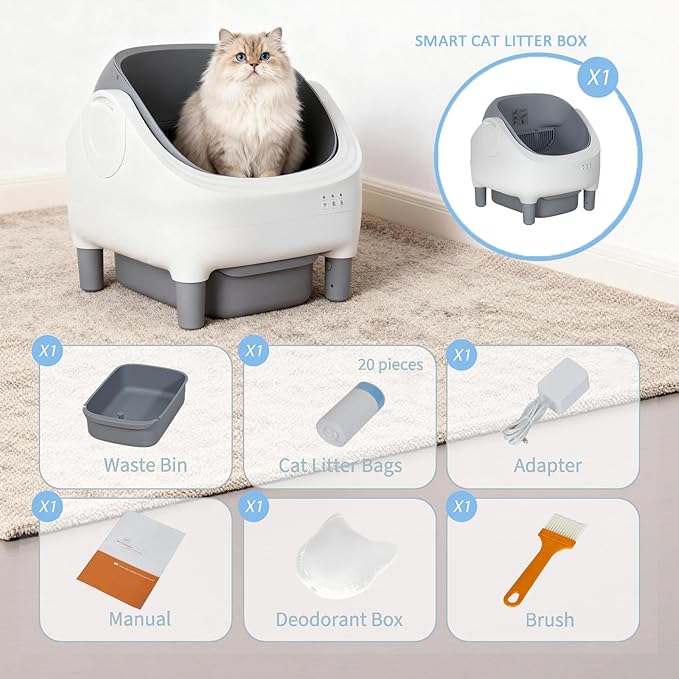 GarveeLife Automatic Self Cleaning Litter Box with APP Control, Open-Top Smart Cat Litter Box for Multiple Cats, 7-Layer Safety Sensors, 10.5L Large Waste Bin, Ultra Quiet, for Large Cats & Kittens