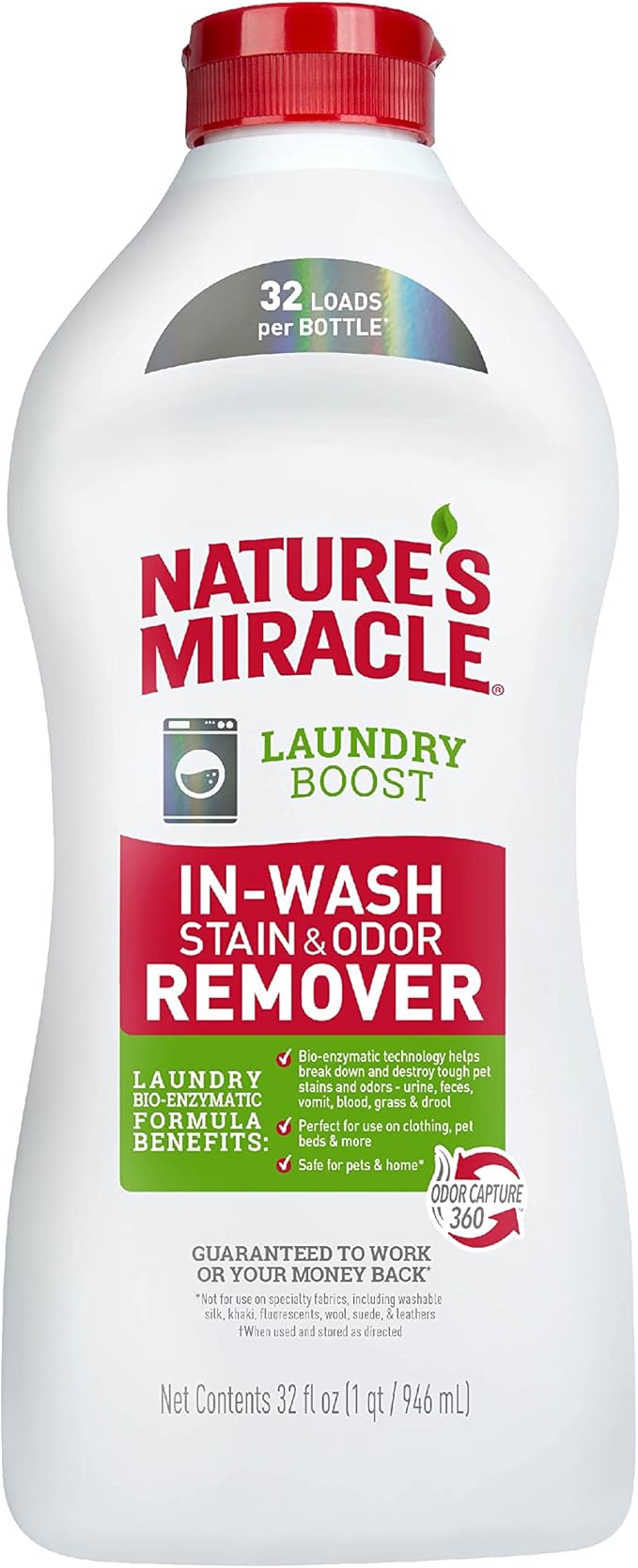 Nature's Miracle Laundry Boost In-Wash Stain & Odor Remover & Advanced Cat Stain and Odor Eliminator Spray, Spot Stain and Pet Odor Remover, Fresh Scent, 32 Fl Oz (Pack of 1)