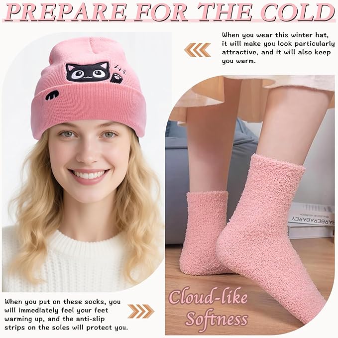 Winter Knitted Beanie Hat and Themed Scoks for Dog Cat Lover Gifts, Christmas Stocking Stuffers for Men Women
