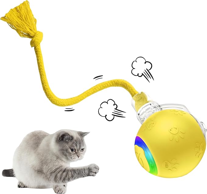 2026 Newly Upgraded Version 3.0 Cat Toys, Cool Intelligent Interactive Cat Ball for Indoor Bored Cats, Automatic Rolling Ball 3.0 Puzzle Toy, Electronic Rolling Pet Chase (Yellow-1 pcs)