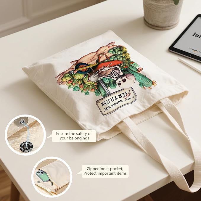Aesthetic Canvas Tote Bag for Women - with Magnetic Snap Closure & Zipper Inner Pocket Reusable Bag for Shopping