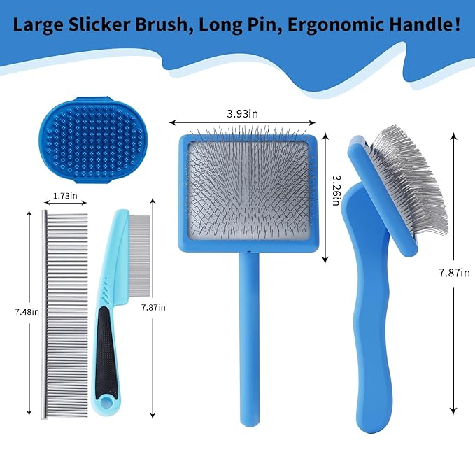 Ergonomic Slicker Brush for Long-Haired Dogs, Wooden Handle Dog Brush,Goldendoodles, Labradoodles, Poodles Long Pins for Grooming Loose Hair，Effectively Removes Tangles, Knots and Loose Fur