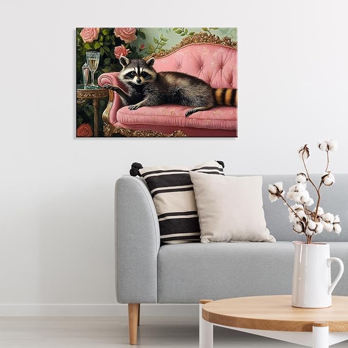 Raccoon With Martini Wrapped Framed Print Poster Whimsical Animal Art Bar Cart Decor Wall Art Room Decor Aesthetics Ready To Hang 16X24 inch