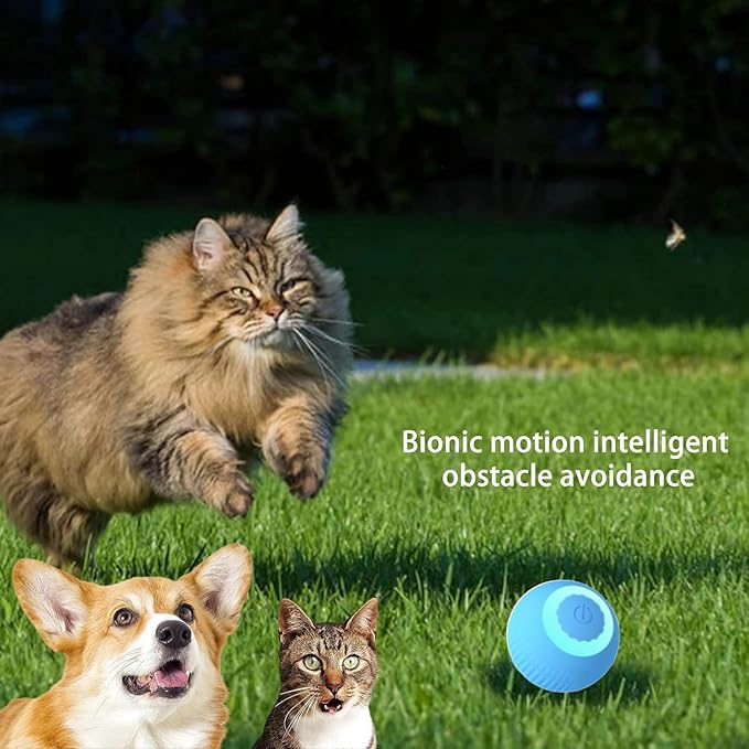 2025 Smart Automatic Interactive Cats Toy, Automatic Moving Bouncing Rolling Ball for Bored Indoor Adult Cats, Self Rotating, Type-C Rechargeable (Blue)