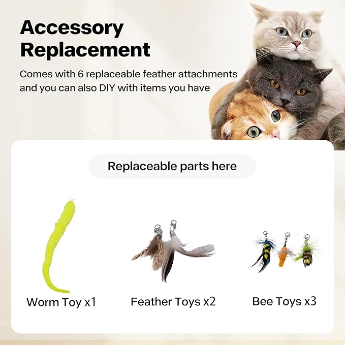 Pet Prime 3-in-1 Interactive Cat Toy with 6PCS Feathers - Automatic USB Rechargeable Self Moving Cat Toy for Bored Indoor Kittens and Adult Cats