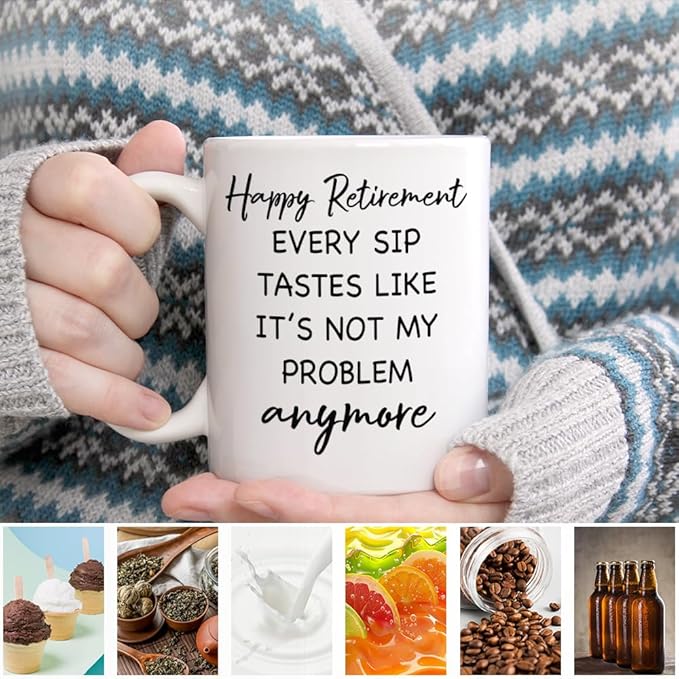Happy Retirement Ceramic Coffee Mug for Women, Funny Retired 11oz Coffee Cup, Retirement Gifts for Woman Men, Retired Gifts for Boss Coworker Friends, Boss Grandpa Present