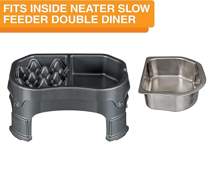 Neater Pets Stainless Steel Water Bowl for Cats or Dogs - Fits Inside of Neater Slow Feeder Double Diner, 8.5 Cups