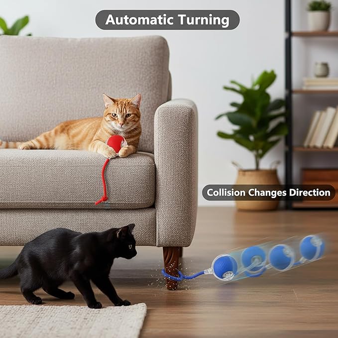 Interactive Cat Toys Ball for Cats - Upgrade Automatic Cat Toys for Indoor Cats, 3 Modes 2 Speed Moving Cat Ball (Red)