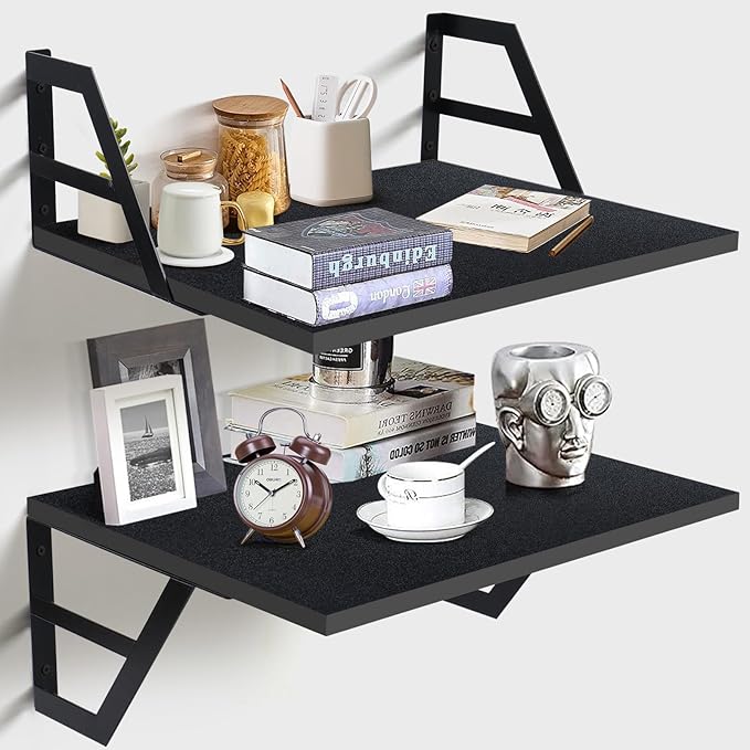 Tectocker-DOU Set of 2 Deep Floating Shelves; Mounted Book Shelf for Living Room, Bedroom Shelves for Wall Decor; Shelves for Wall Storage; Shelving with Metal Brackets, 12 Inches (Black)