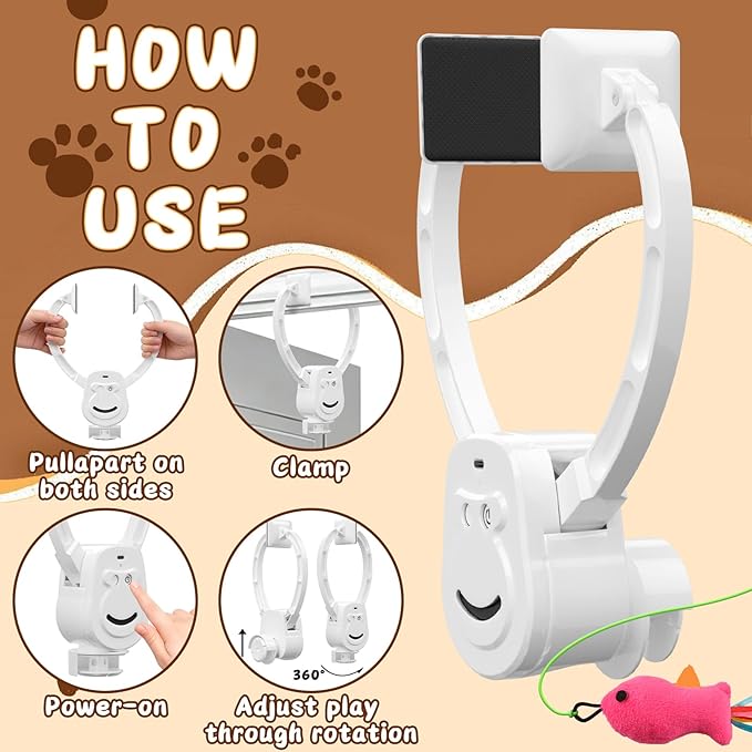 Automatic Cat Toy for Indoor Cats, Interactive Door Hanging Cat Toy with Smart Touch Restart, USB Rechargeable Cat Teaser with Elastic Rope, Adjustable Height Cat Toy for Kittens & Adult Cats (White)