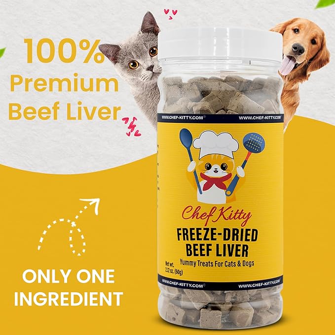 Freeze Dried Beef Liver Dog Treats | Healthy Kitten Treats, Single Ingredient, Raw | High Protein Cat & Dog Food Toppers, Grain-Free | Inspected & Tested in USA | 2.1 oz