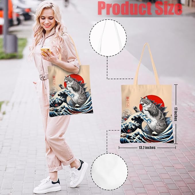 Hanamiya Na Tote Bag with Zipper Pockets, Tote Bag Reusable Shopping Grocery Bags Birthday Gifts for Women, Weekender Bags
