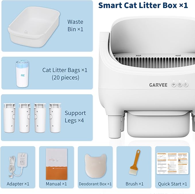 Self Cleaning Litter Box, Automatic Cat Litter Box with APP Control, Odor-Free Waste Disposal Includes Trash Bags, Large Waste Bin, Open-Top, for Large Cats & Multiple Cats