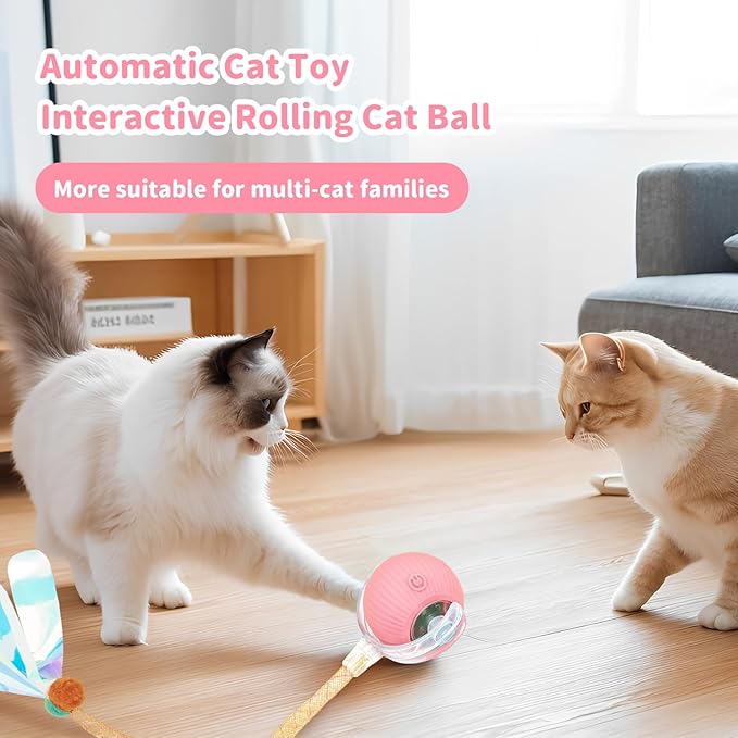 Interactive Cat Toys for Indoor Cats Smart Automatic Ball Rolling for Bored Kitten Pet Upgraded Speedy Moving Chase Dogs Toy Easter Gifts Pink Dragonfly