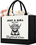 Canvas Tote Bag for Women, Cute Highland Cow Gifts for Cow Lover, Western Gift for Women Aesthetic Tote Bag Reusable Bag, Birthday Christmas Gift for Daughter Friends Sisters Who Loves Highland Cows