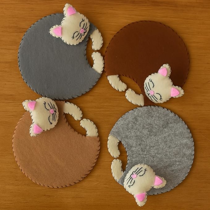 Cute Cat Coasters Valentine Gift Set – Funny Drink Mats for Women, Cats Mom Present, Unique Decor Idea, Gag Gift for Her, Stylish Coasters for Drinks, Cool Surprise for Cat Lovers and Home Use