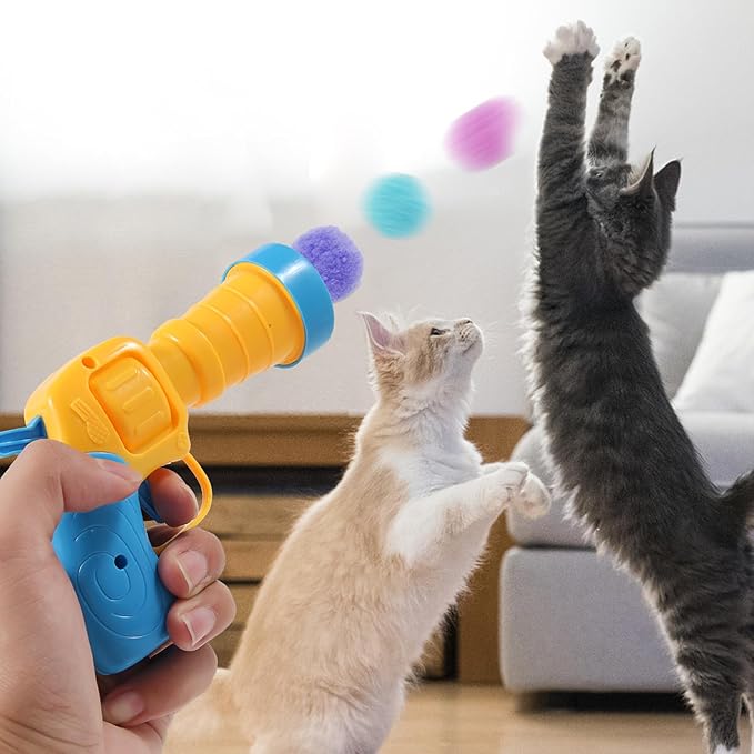Cat Ball Toy Launcher Gun 34pcs Cat Toys for Indoor Cats Interactive Kitten Toys for Bored Indoor Adult Cats
