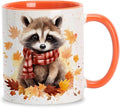 Hyturtle Fall Raccoon Coffee Mug - Birthday Gifts For Raccoon Lovers - Fall Autumn Decor For Farmhouse Thanksgiving - Raccoon Gifts For Women - 11oz Two Tone Orange/White Ceramic Coffee Tea Mug Cup