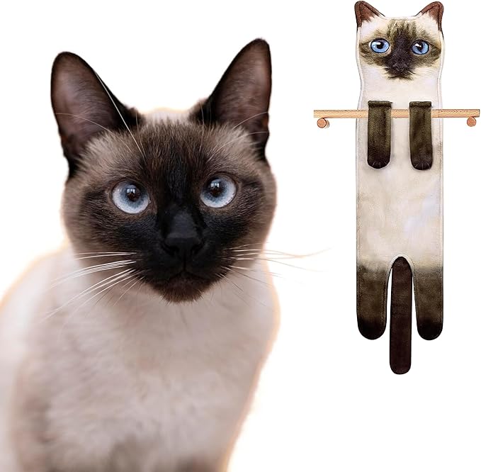 Funny Hand Towels for Bathroom Kitchen Decor - Cute Cat Hanging Hand Towel Kitchen Gadgets - Unique Housewarming Birthday Christmas Cat Lover Gift Ideas for Women Mom Lady Adults