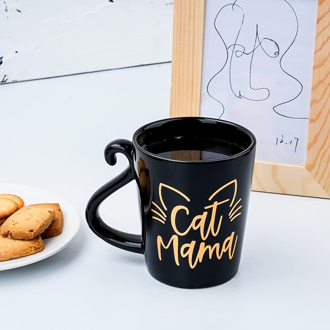 Hendson Cat Mom Gifts for Women - Mama Birthday Gift - Crazy Cat Lover Lady Coffee Mug Gift for Mom, Daughter, Sister, Aunt, Wife, Best Friends, BFF, Coworkers, Her - 2-sided Black & Gold Cup, 12oz