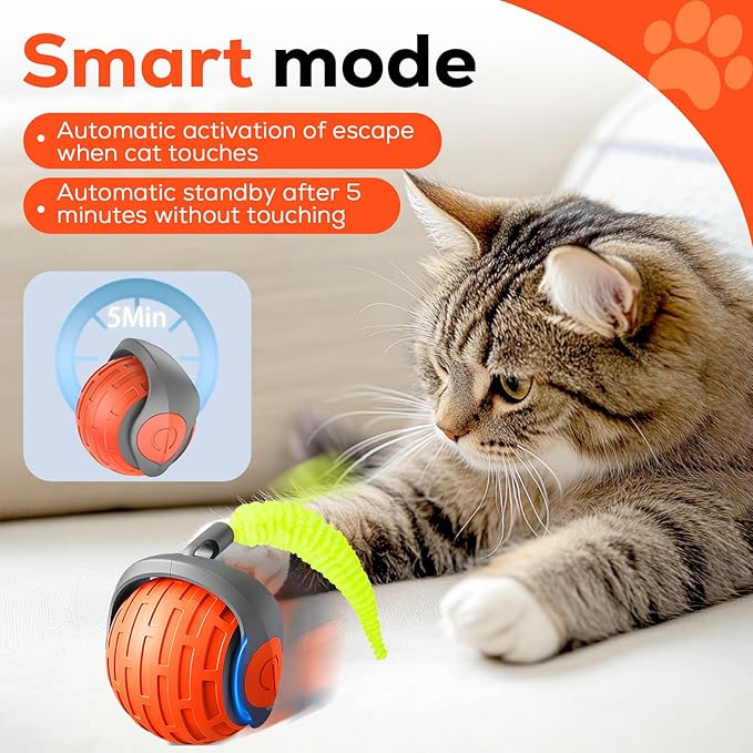 2025 New Interactive Cat Ball Toy for Indoor Cats Rotating Ball Toys,Automatic Moving for Bored Indoor Kitten,360°Automatic Rolling Balls Toy Electric Dogs Cat Balls(Orange)