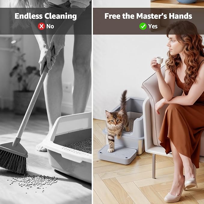 Cat Litter Box Step Ramp with Filter Function, Cat Step Pedal Stool for Self-Cleaning Litter Box, Easy to Clean, Anti-Tracking & Non-Slip,Ideal for Kitten & Elderly Cats,Gray
