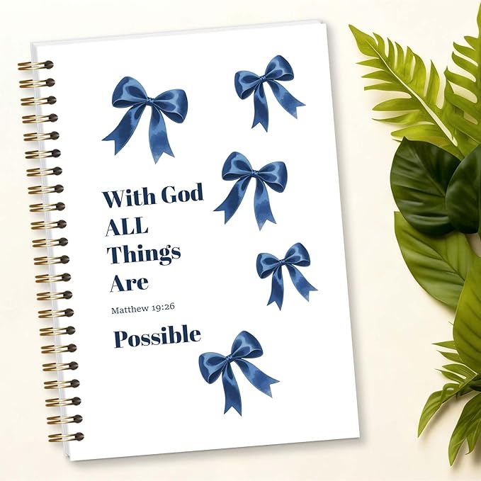 Bible Journal Spiral Notebook, Coquette Blue Bow Bible Study Supplies, Christian Gifts for Women Girls, 5.5x8.3 Inch - A02