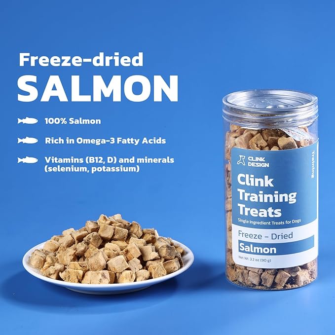 Clink Design Dog Training Treats, Training Treats for Dogs and Cats, Freeze Dried Single Ingredient Salmon Bites, Healthy Rewards, 3.2oz