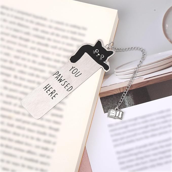Cute Cat Bookmark, Zinc Alloy Kitten Paw Print Bookmarks Reading Gifts for Cat Lovers Funny Black Kitten Book Marks Animal Bookmark Gifts Book Accessories for Reading (Style E)