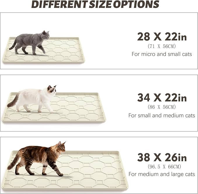Silicone Cat Litter Mat for Litter Box-28" X 22" Litter Mat for Cat, Waterproof & Leak-Proof Trapping Design, Non-Slip Durable Easy to clean (Beige)