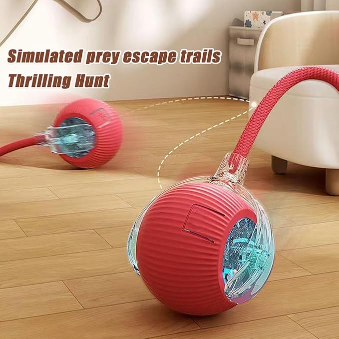 Interactive Cat Toys for Indoor Cats - 2025 Upgraded Kitten Toys for Bored Adult Cats, Smart Self-Rolling Interactive Dog Ball, Automatic Moving Peppy Pet Ball (Red)