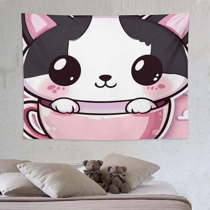 MaSiledy Tapestry Kawaii Cat Tapestries for Bedroom Cute Cat Kitten Tapestry As Wall Art Wall Art for Home Decor Landscape 60"x80" Wall Hanging for Home Decor Bedroom Living Room Dorm Decor
