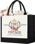GevGuxLuo 40th Birthday Gifts for Women Canvas Tote Bag, 40 Years Old Birthday Gifts for Mom Wife Aunt Friends Her,Turning 40 Beach Bag Reusable Grocery Bag 1985 Women Tote Bag