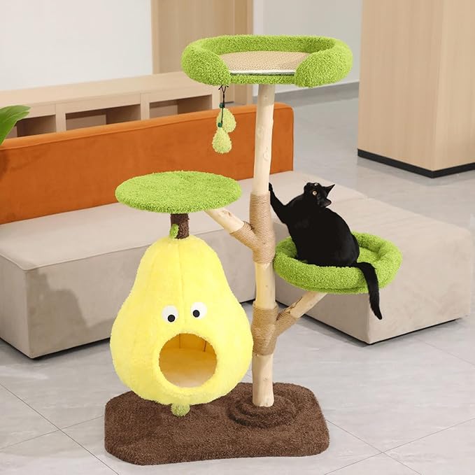 54'' Modern Cat Tree for Indoor Large Cats,Luxury Pear Theme Cat Tower with Soild Wood Sisal Scratching Post,Cute Condo for Home Decoration,All in One for Multi-cat Households